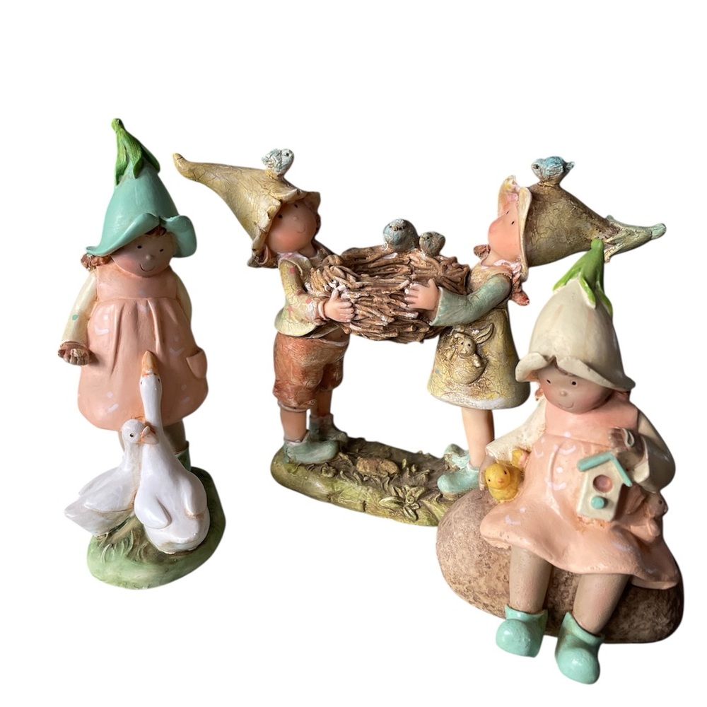 VINTAGE GARDEN PIXIE GNOME FIGURINES SIGNED PL